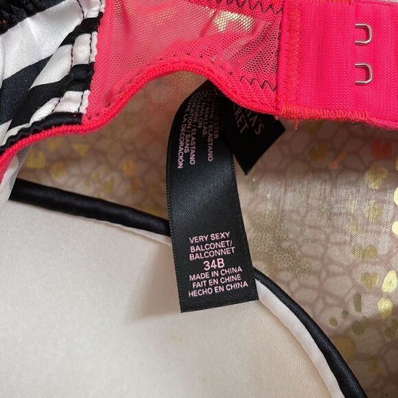 Victoria’s Secret black/white/pink Very Sexy balconet bra, size 34B EUC - Picture 5 of 5